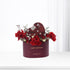 Rich burgundy box with red roses, heart chocolate, and "Happy Birthday" text.