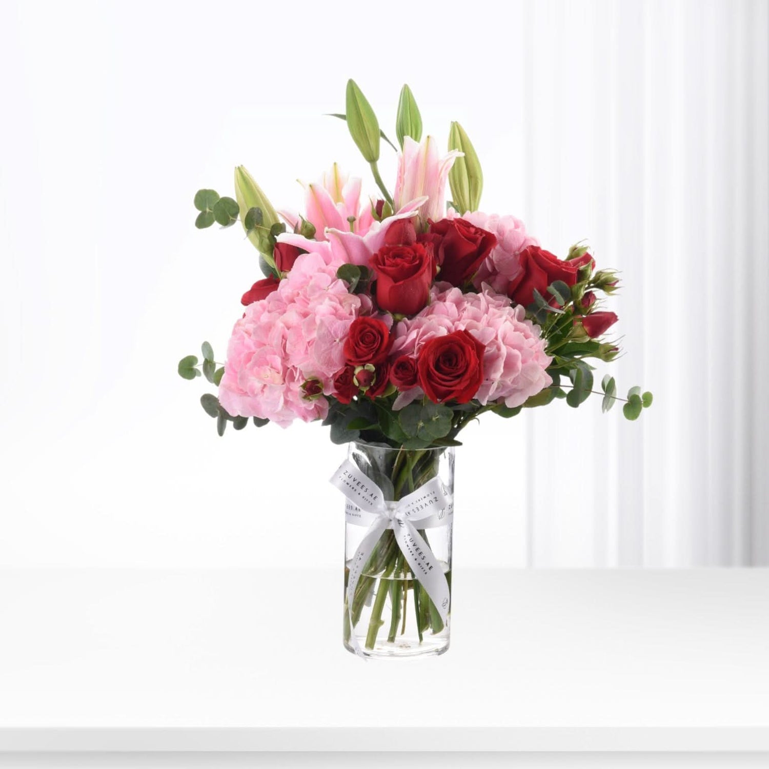 Roses Over Pink Clouds Glass Vase