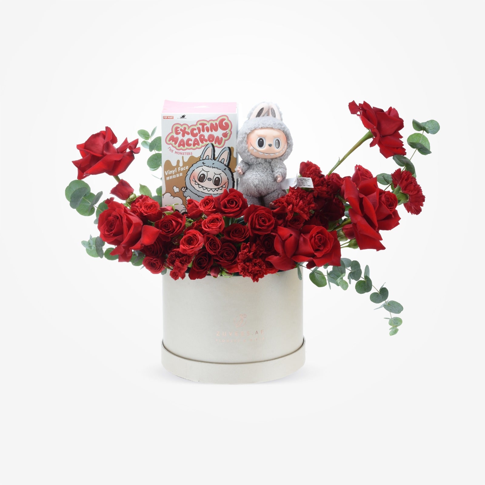 Radiant Red Bloom Box with Labubu Plush