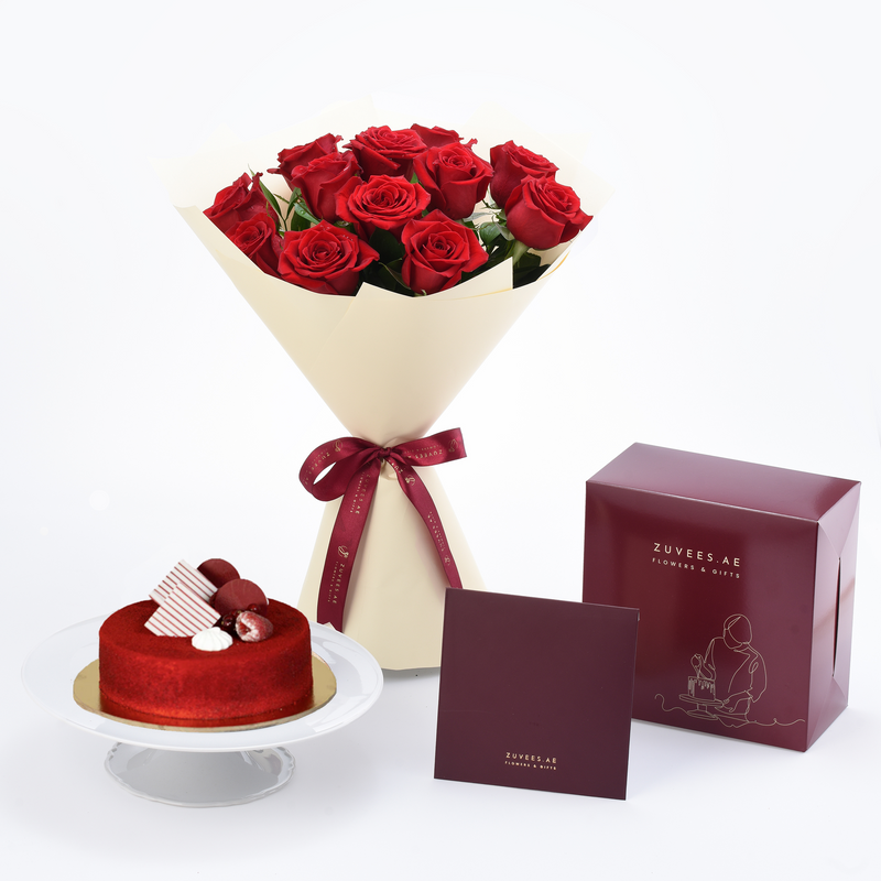 12 Roses Eternal Love Bouquet with Cake