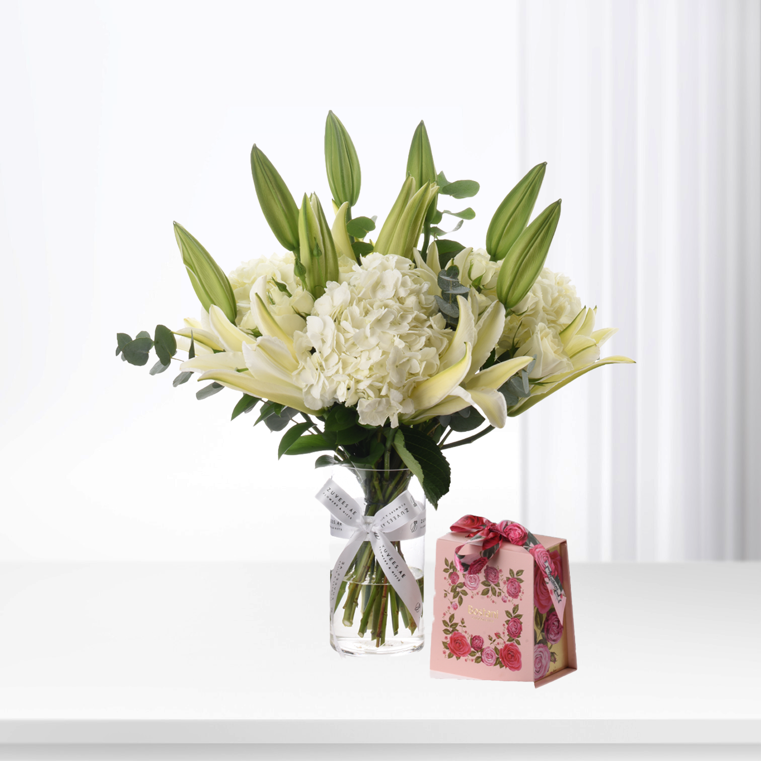 Celestial Bloom Glass Vase With Chocolate Combo