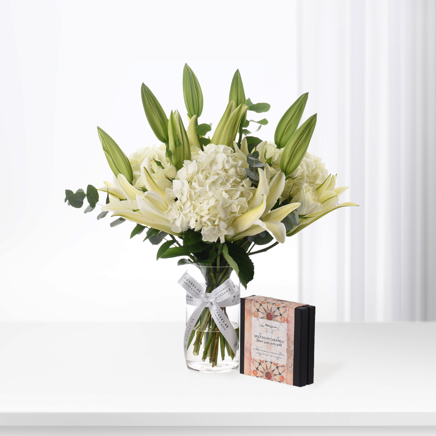 Celestial Bloom Glass Vase With Chocolate Combo