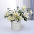 White roses and carnations in minimalist vase with “I&