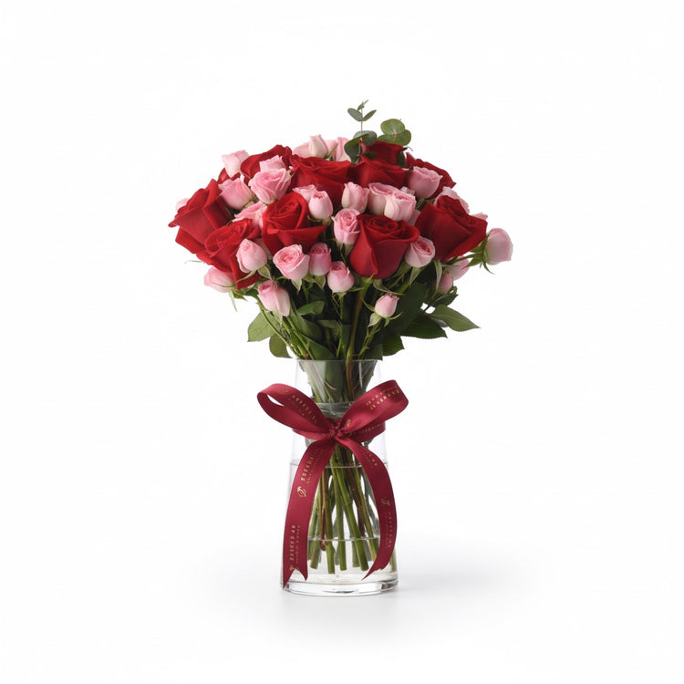 Love Harmony Mixed Roses in Vase - Zuvees.ae