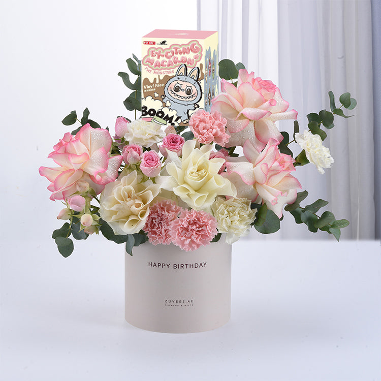 Pink &amp; White Bloom Box with Labubu