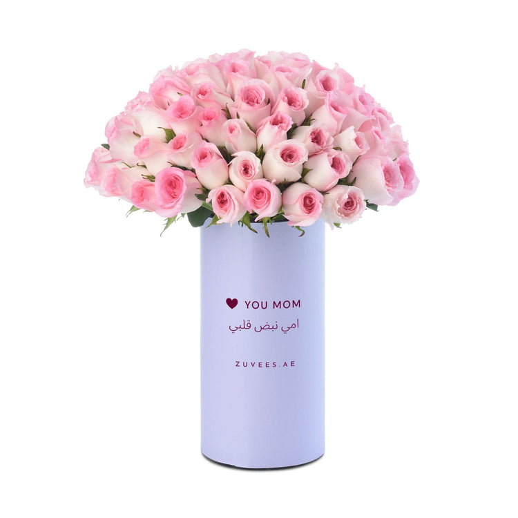 100 Pink Rose Majesty Blue Vase To Mom - Zuvees.ae