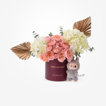 Golden Peach – Birthday Bloom Box with Labubu