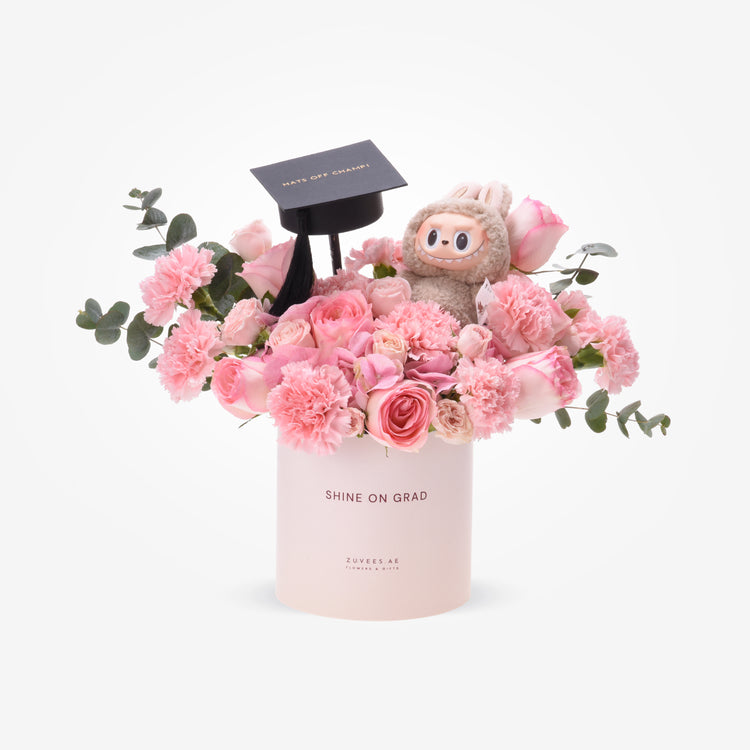 Cap &amp; Kindness – Labubu Graduation Flower Box