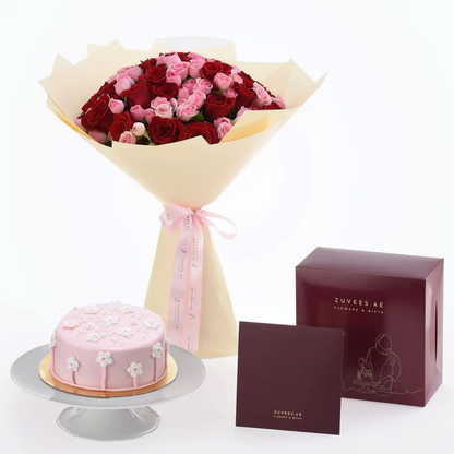 Freedom of Love 50 Rose Bouquet with Chocolate Cake