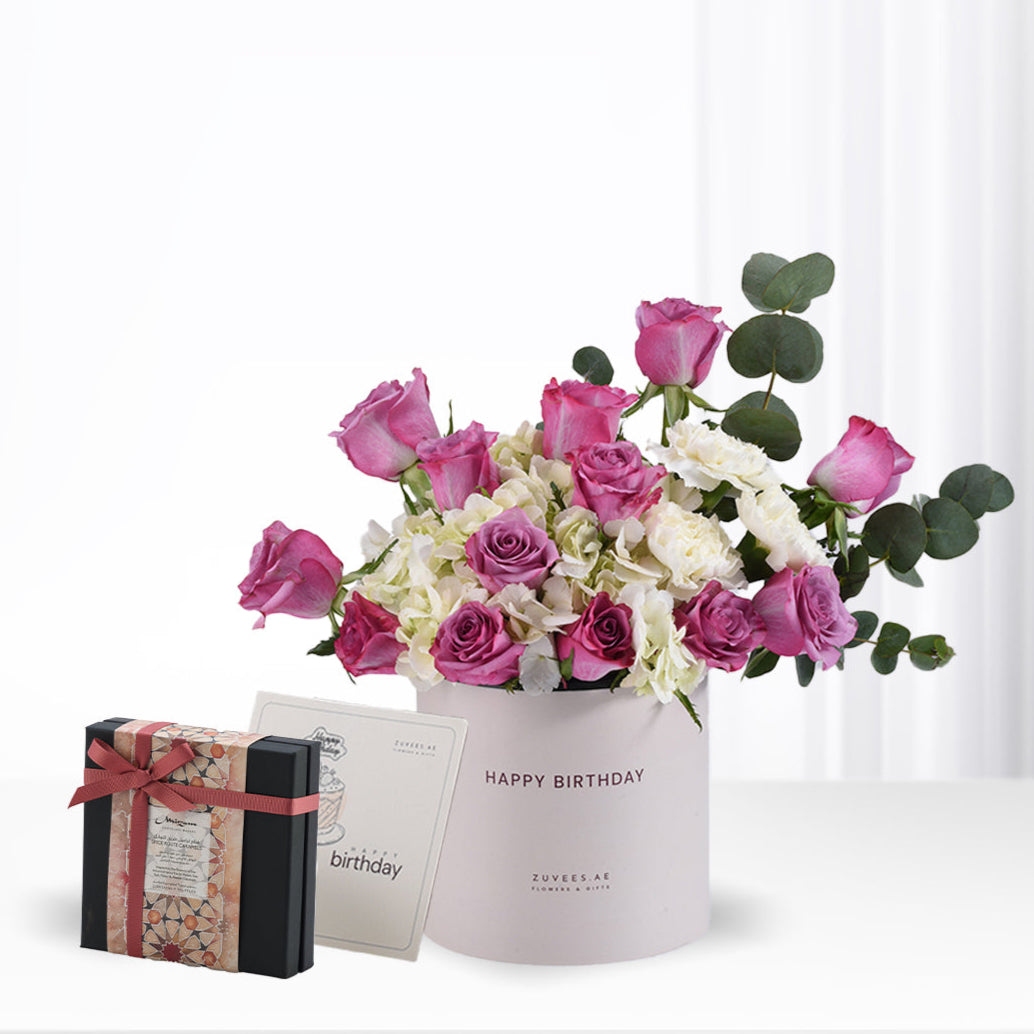 Royal Amethyst Birthday Bloom Box Combo - Zuvees.ae