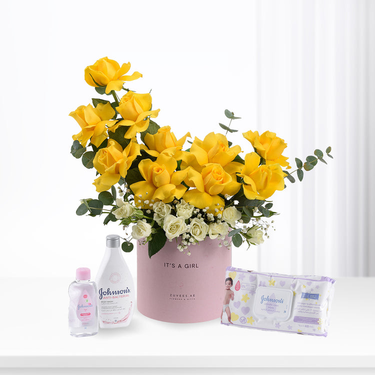 Vibrant yellow roses in pink "It&