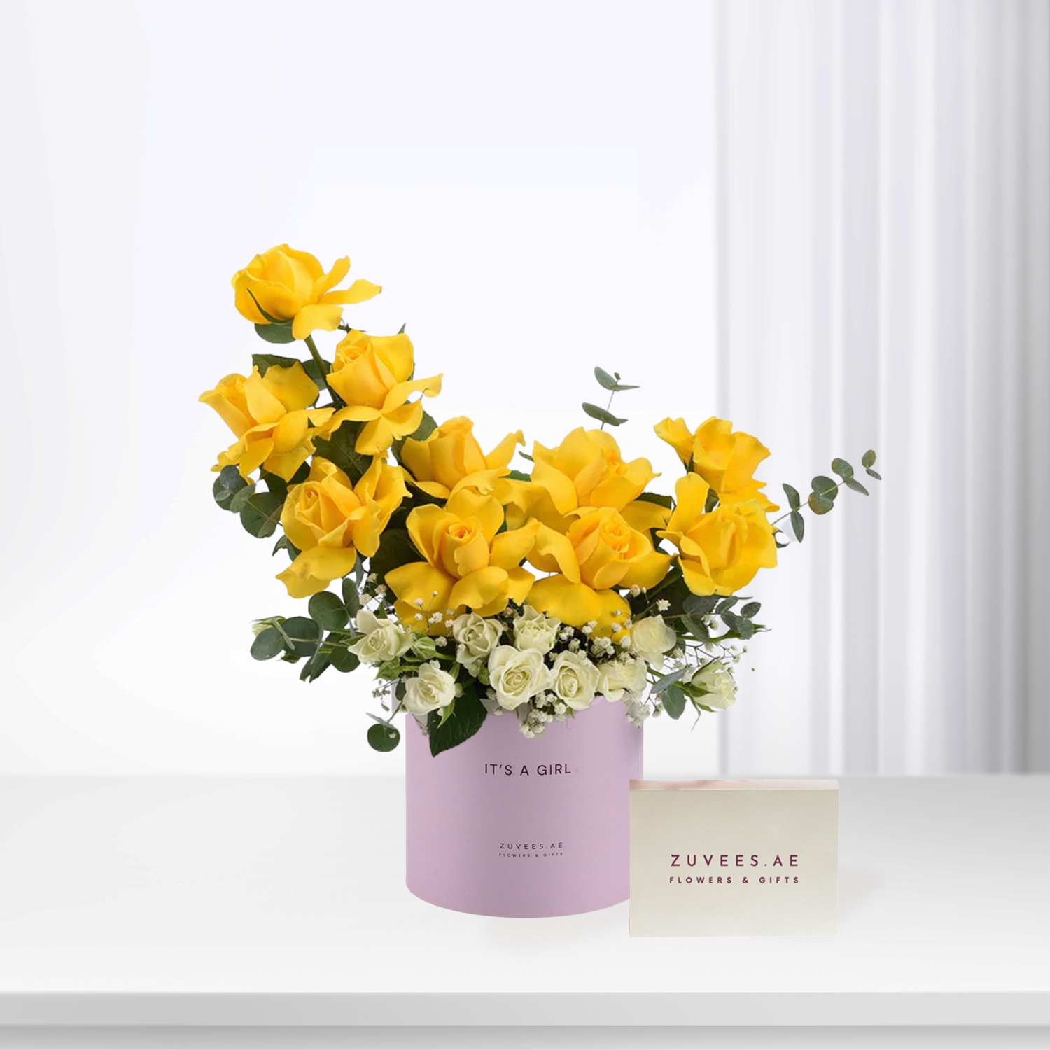 Vibrant yellow roses and white blooms in lilac "It&