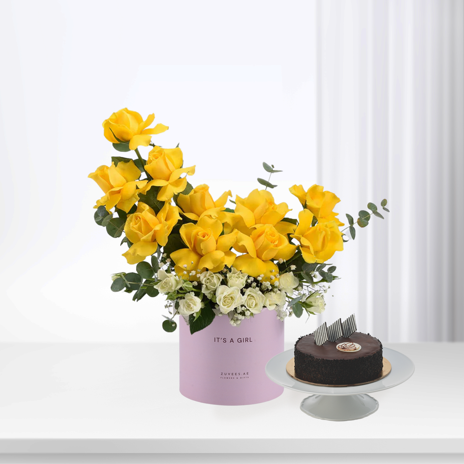 Vibrant yellow roses and white blooms in lilac "It&