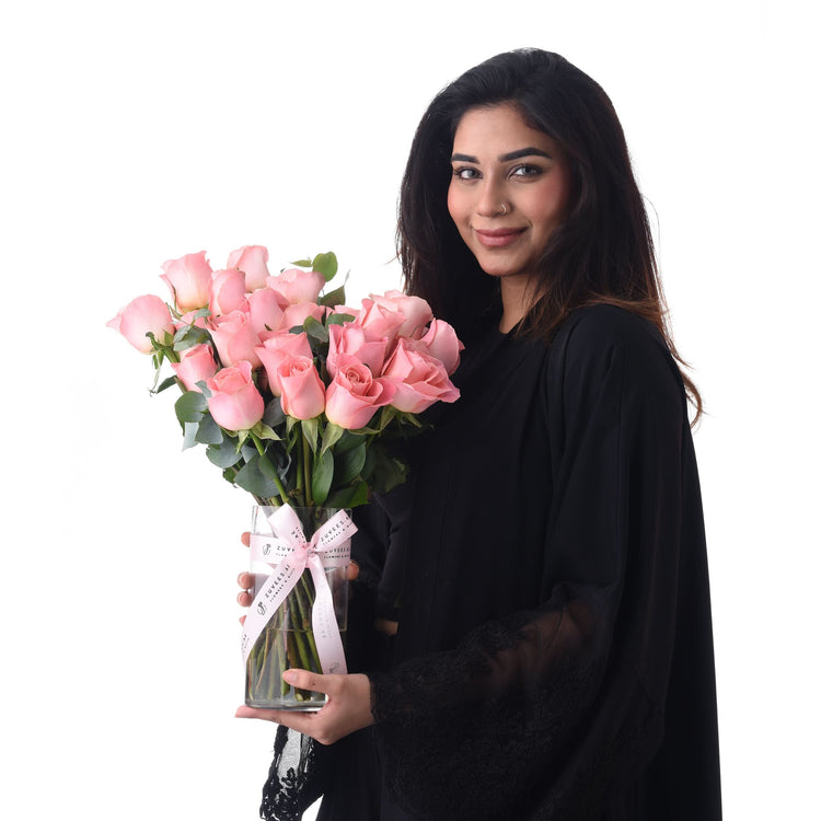 Purely Hermosa – 24 Pink Roses Vase