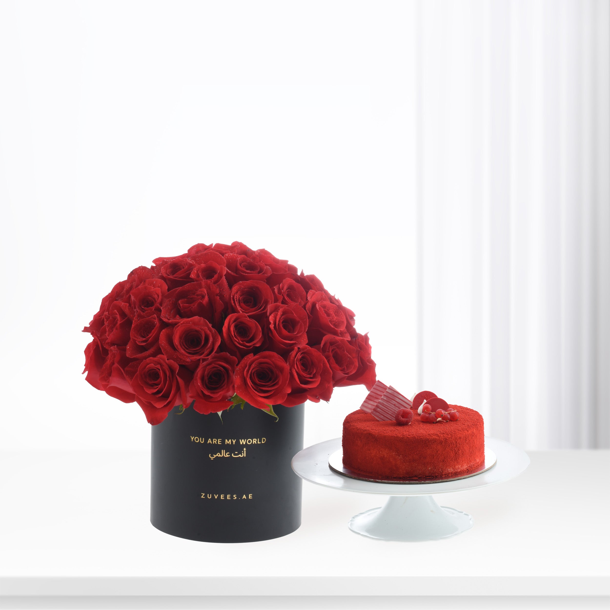 50 Roses in Red Aura Black Love Vase Cake Combo - Zuvees.ae