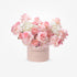 Soft pink roses and hydrangeas in blush box reading "Congratulations".